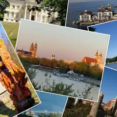 Collage mit Schlössern, Kirchen und einer Holzskulptur. Entdecke geheimtipps reiseziele für deinen nächsten Urlaub.