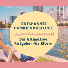 Entspannte Familienausflüge in Deutschland: Ein Ratgeber für Eltern. Die Skyline einer Stadt spiegelt sich im Wasser, während jemand im Liegestuhl entspannt.