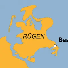 Karte von Rügen zeigt Baabe an der Ostküste.