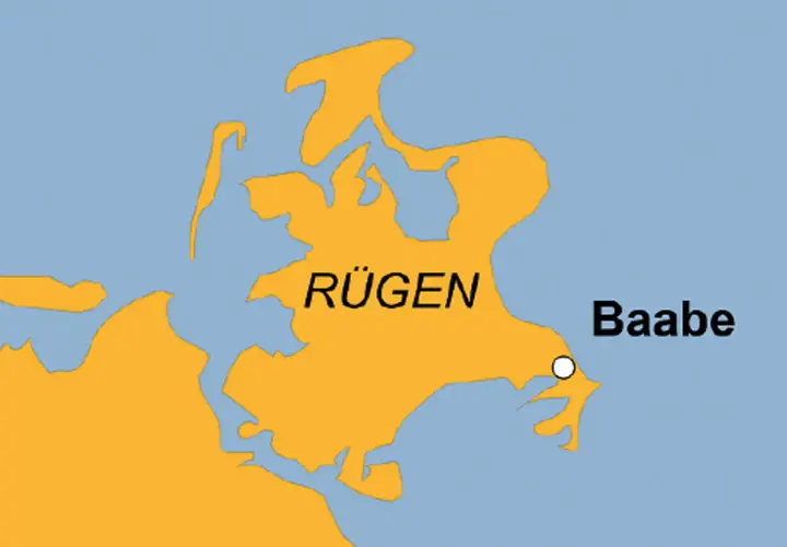 Karte von Rügen zeigt Baabe an der Ostküste.