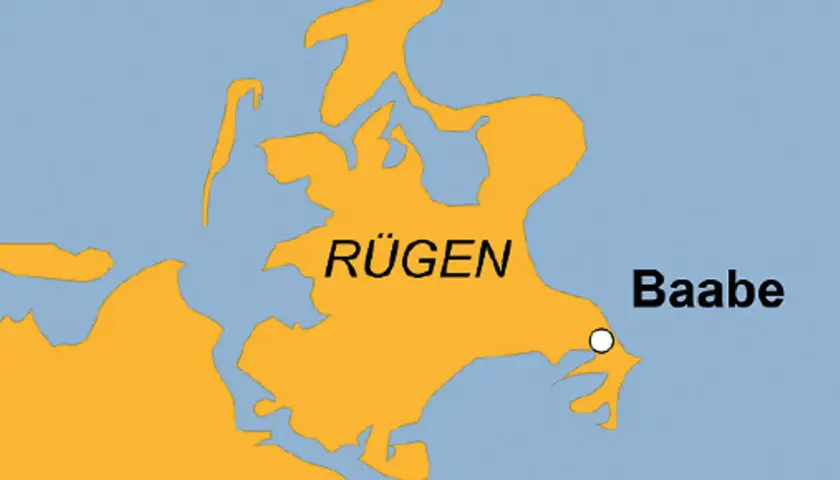 Karte von Rügen zeigt Baabe an der Ostküste.